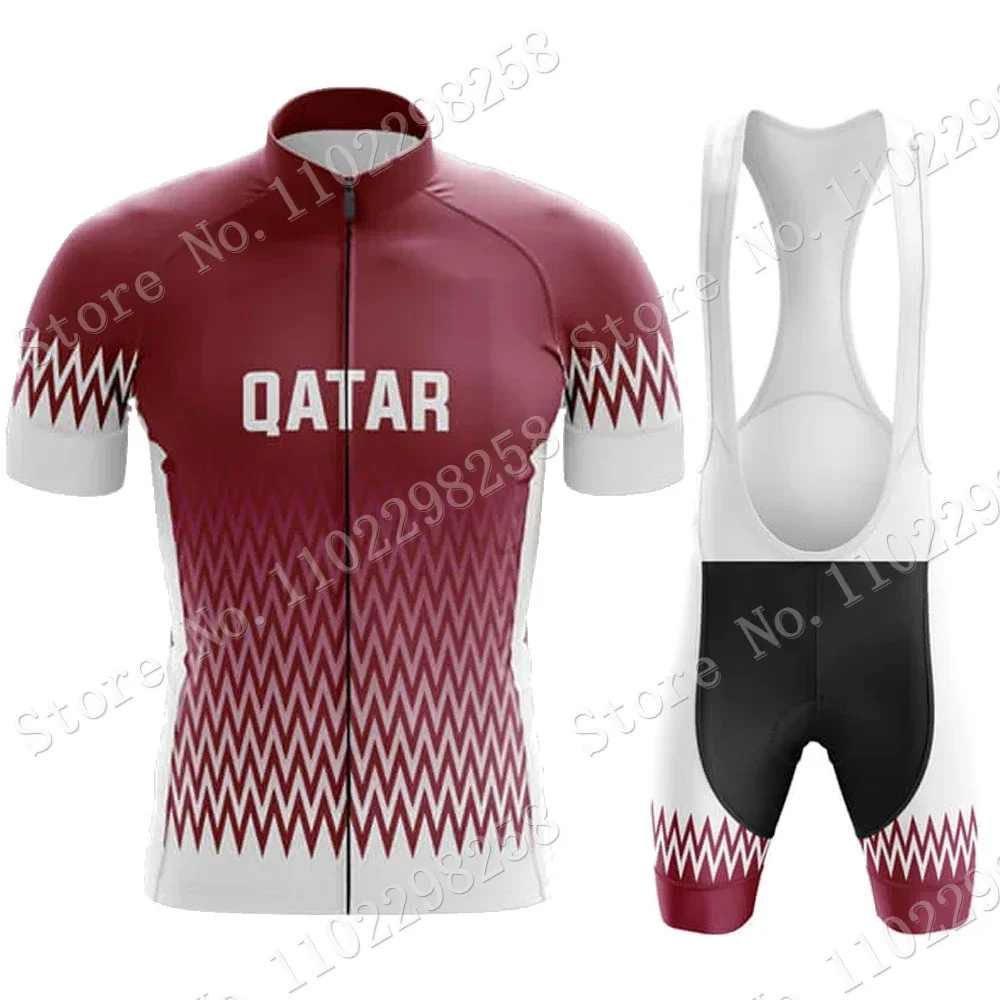 Qatar National Team Cycling Jersey Set Summer Bicycle Clothing Road Bike Shirts Suit Bicycle Bib Shorts MTB Ropa Maillot