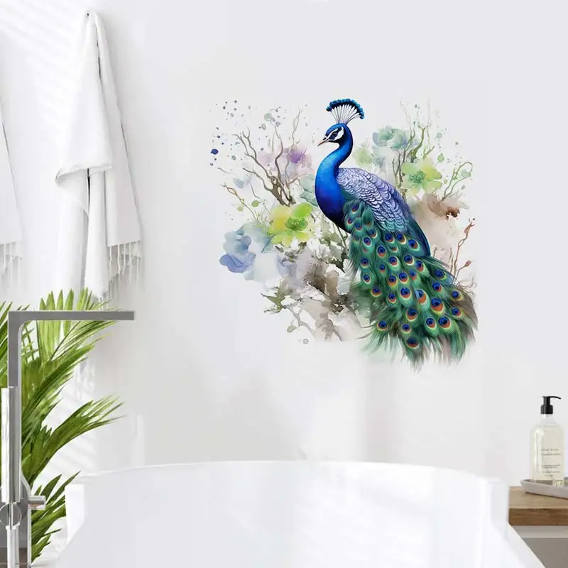 Peacock Watercolor Wall Sticker Bathroom Living Room Background Decorations Wallpaper Animals Self Adhesive Stickers M954
