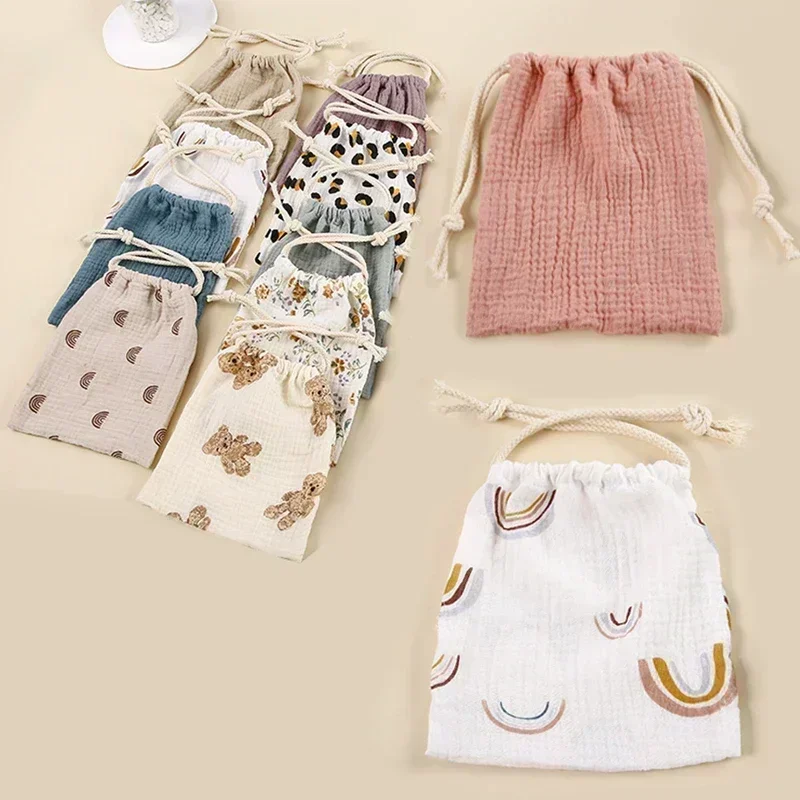 Diaper bag maternity bag diaper pouch natural cotton mommy storage bags outdoor baby diaper carrier cute sunshine rainbow printing drawstring 27x25cm