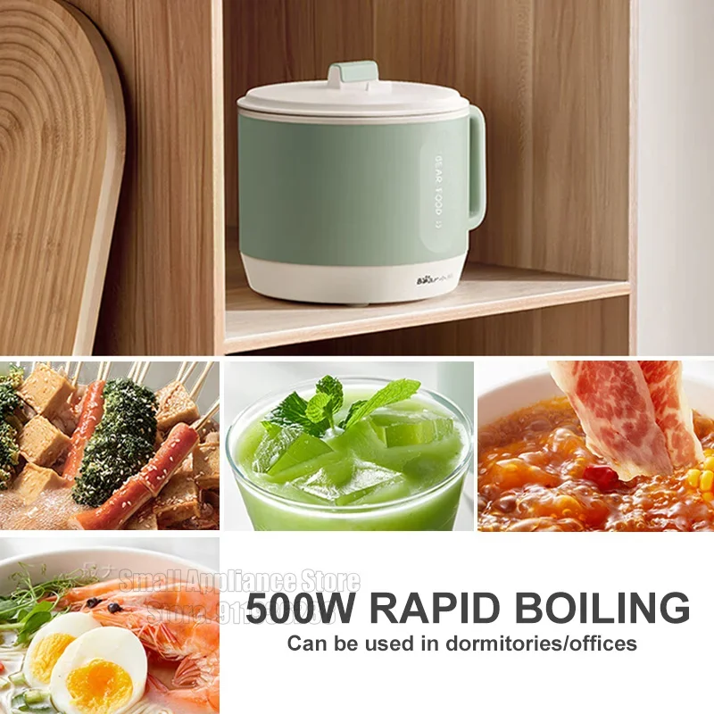 Bear 220V Multifunction Cooker Household 1.2L Capacity Hot Pot Mini Electric Cooking Machine Ceramic Glazed Nonstick Pan