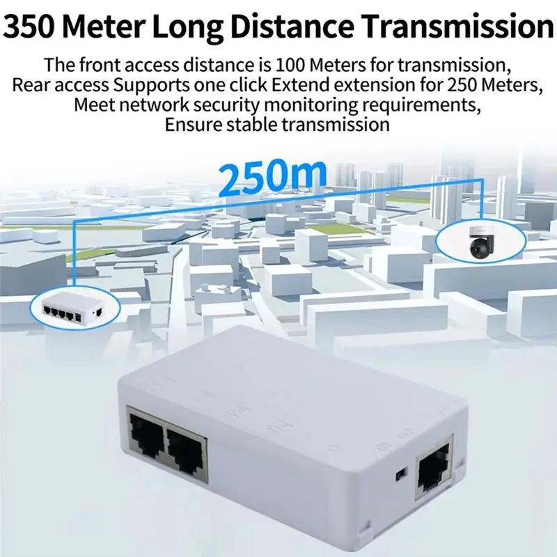 2포트 Poe 연장기 10/100Mbps 1:2 Poe 리피터 12V 1A 250M 거리 전원 공급 장치(표준 Poe 스위치/IP 카메라-POS용)