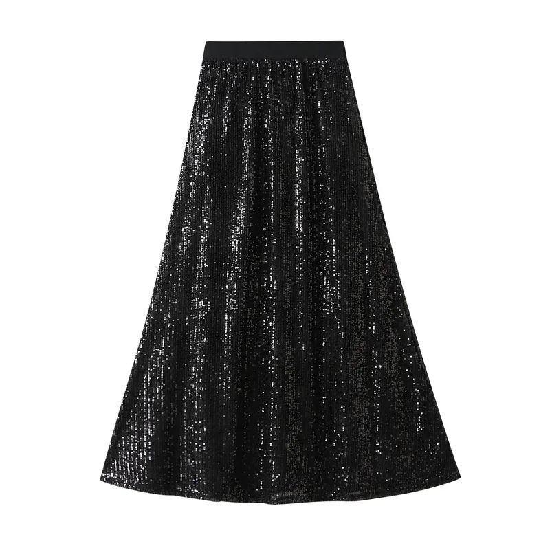 

A-line Skirt High Waist Elastic Sequins Skirt Women's Summer Women Sparkle Outfits Slim Bling Vintage Party Skirts Clubwear