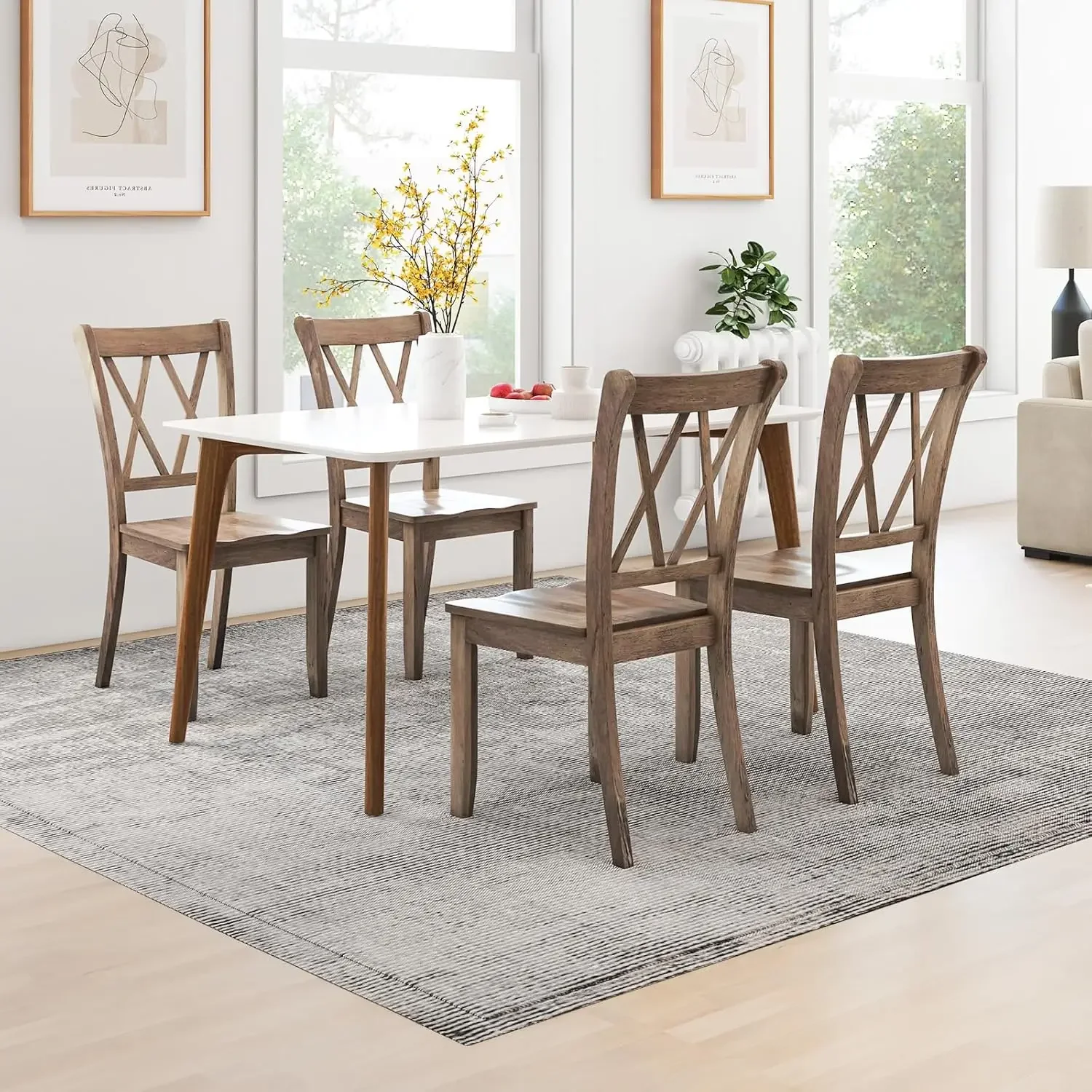 Set of 4 Dining Chairs, Rubber Wood Dining Room Side Chair w/Ergonomic Seat, Armless Chair for Home Kitchen, Dining Room, Brown 2