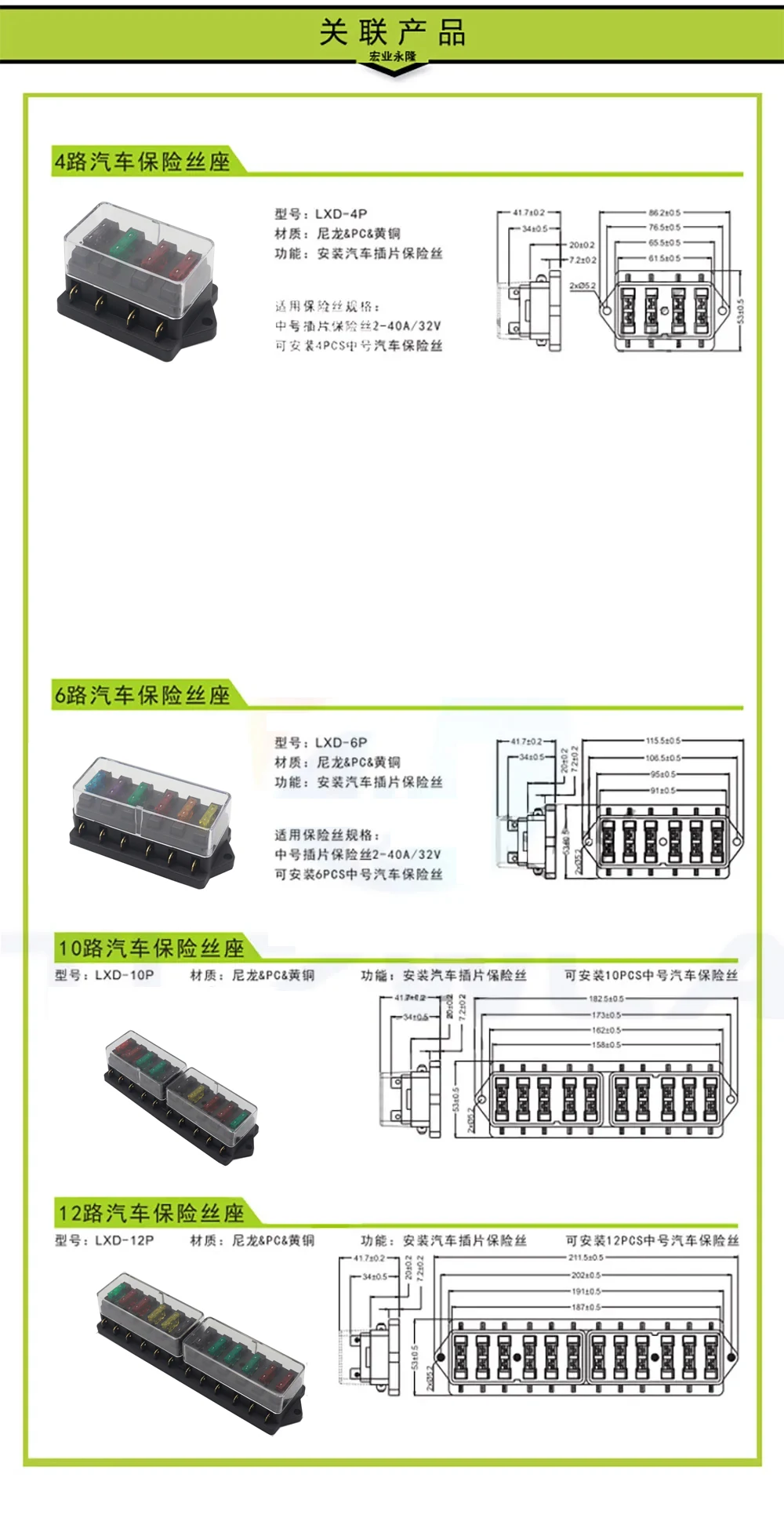 Description Picture 4 of item4/6/8/10/12 Way Car Fuse Holder Car Fuse Box Truck Auto Blade with 4/6/8/10/12 Fuses for 12V 32V ATO Standard Circuit