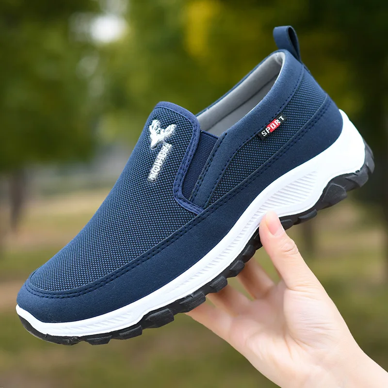 Men's sports shoes, mesh breathable, anti slip vulcanized loafers, middle-aged and elderly tennis driving and walking shoes