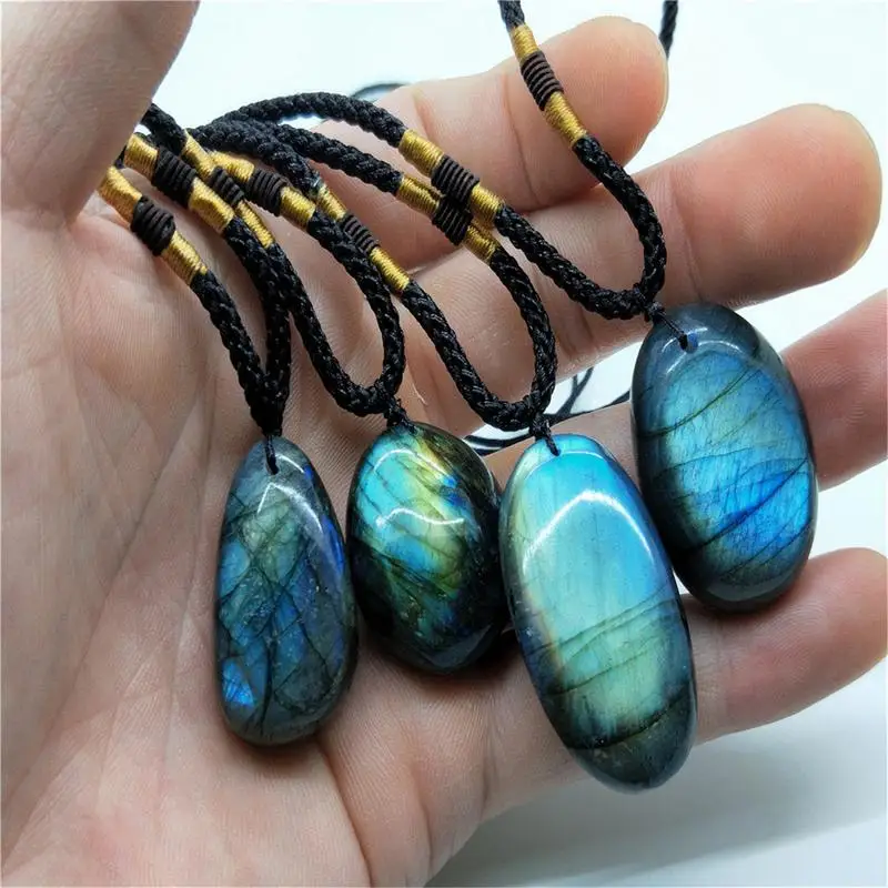 Natural Irregular Labradorite Pendant Necklaces Random Energy Stone Women Menwire Wrapped Pendant Lucky Necklace Moonstone 4