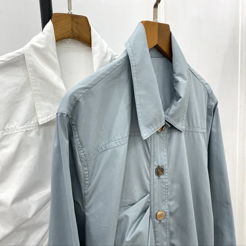 

Women's Dress 2024 Spring Summer Turn-down collar Long Sleeve Single Breasted Cotton Long Robe