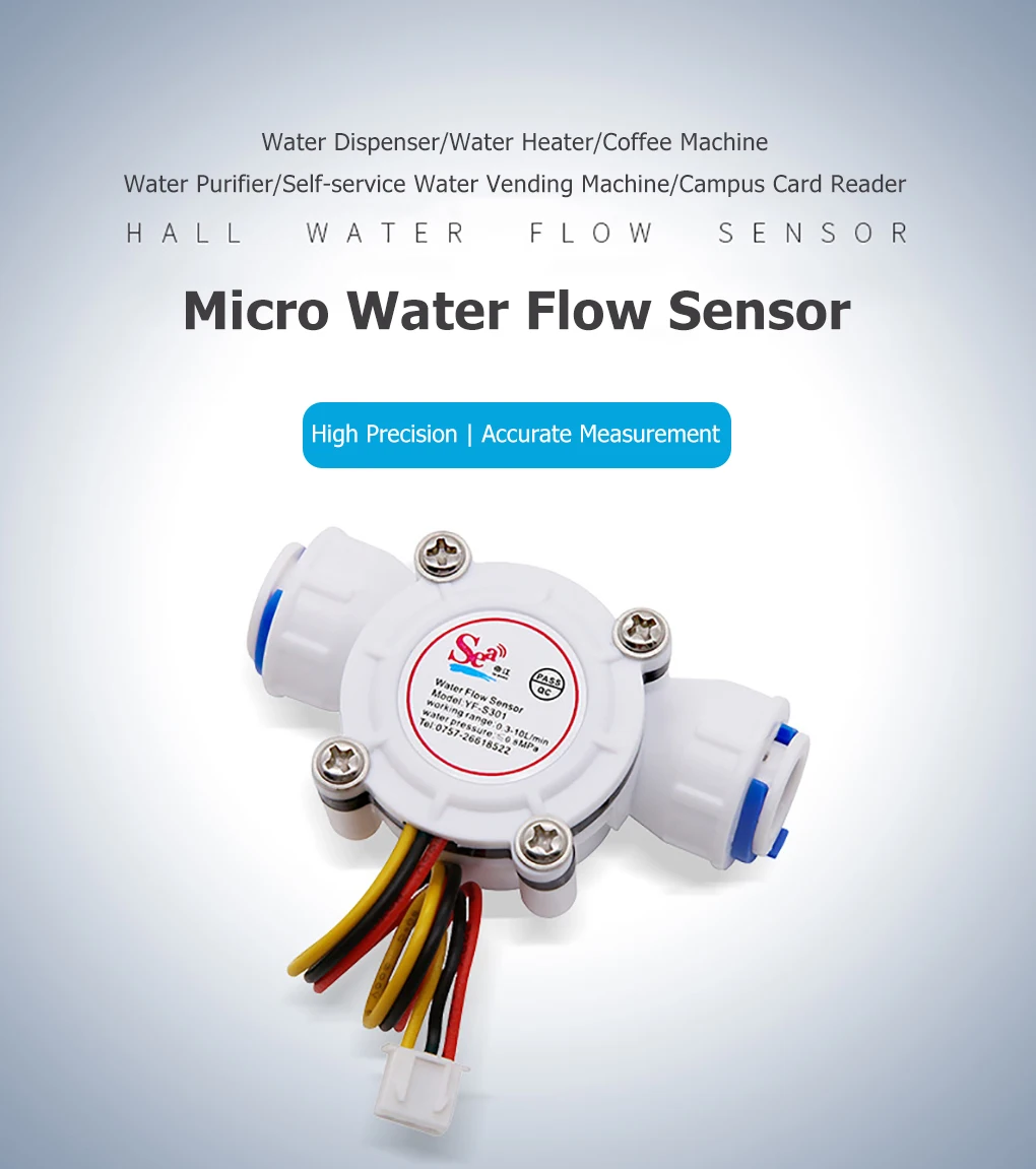 Hall Water Flow Sensor 3/8" PE Quick Connect Micro Water Flowmeter Flow Counter