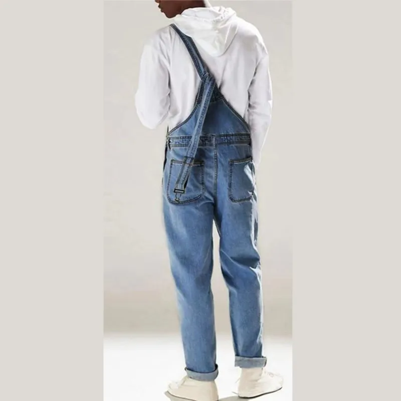 Fashion Street High-waisted Men's Strap Pants 2023 Summer Casual Male Denim Jumpsuit Button Splicing Straight Jeans New Trousers