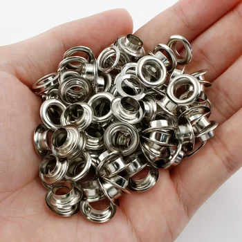 100pcs Set stainless steel Eyelets Grommets M4-M14 Silver with Washer Grommet,for Leather Craft Repair Shoes