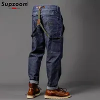 Supzoom New Arrival Top Fashion Autumn And Winter Casual Overalls Men's Fashionable Loose Fatty Multi-pocket Cargo Denim Jeans 1