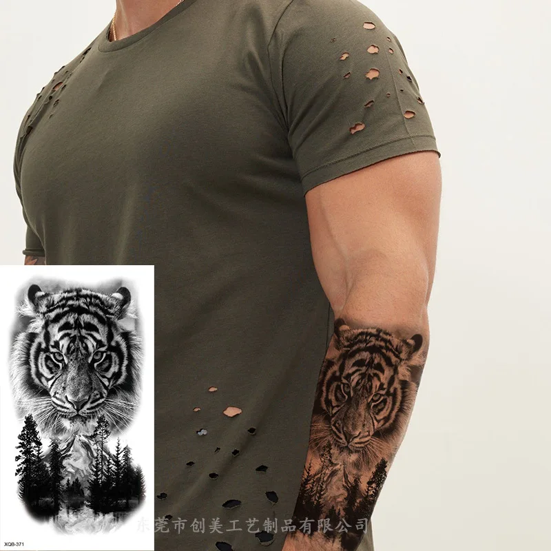 New Temporary Tattoos Waterproof Man Body Art Arm Fake Tatoo for Men Women Forest Lion Tiger Bear Flash Tattoos Stickers Sleeves