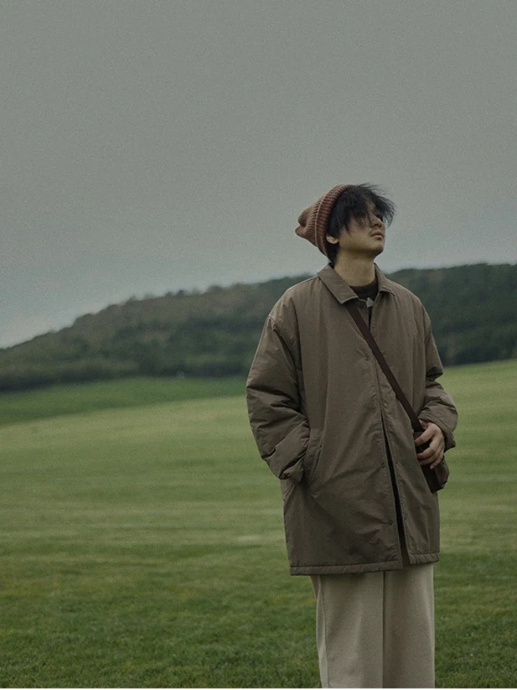 남녀공용 빈티지 트렌치 코트, 일본 롱 루즈 코튼 코트, 겨울 캐주얼 따뜻한 라펠 파카, 야외 방풍 카고 코트