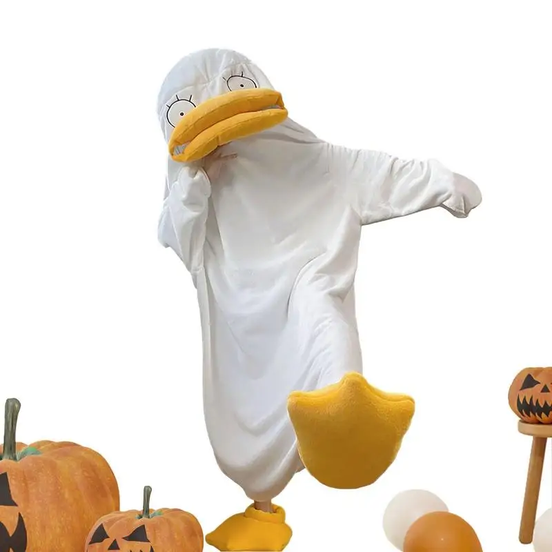 Duck Onesie Pajamas for Adult Plush Flannel Cosplay Costume Duck Duck Costume Animal Costume for Halloween Costumes Men Women