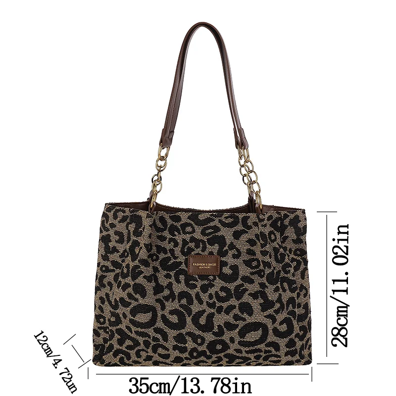 Vintage Women's Shoulder Bags Leopard Print Zipper Handbags Daily Commuting Casual Tote Bag