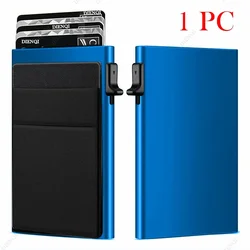 Sleek Anti - RFID Slim Wallet for Men - Minimalist Luxury Metal Card Holder (Blue)