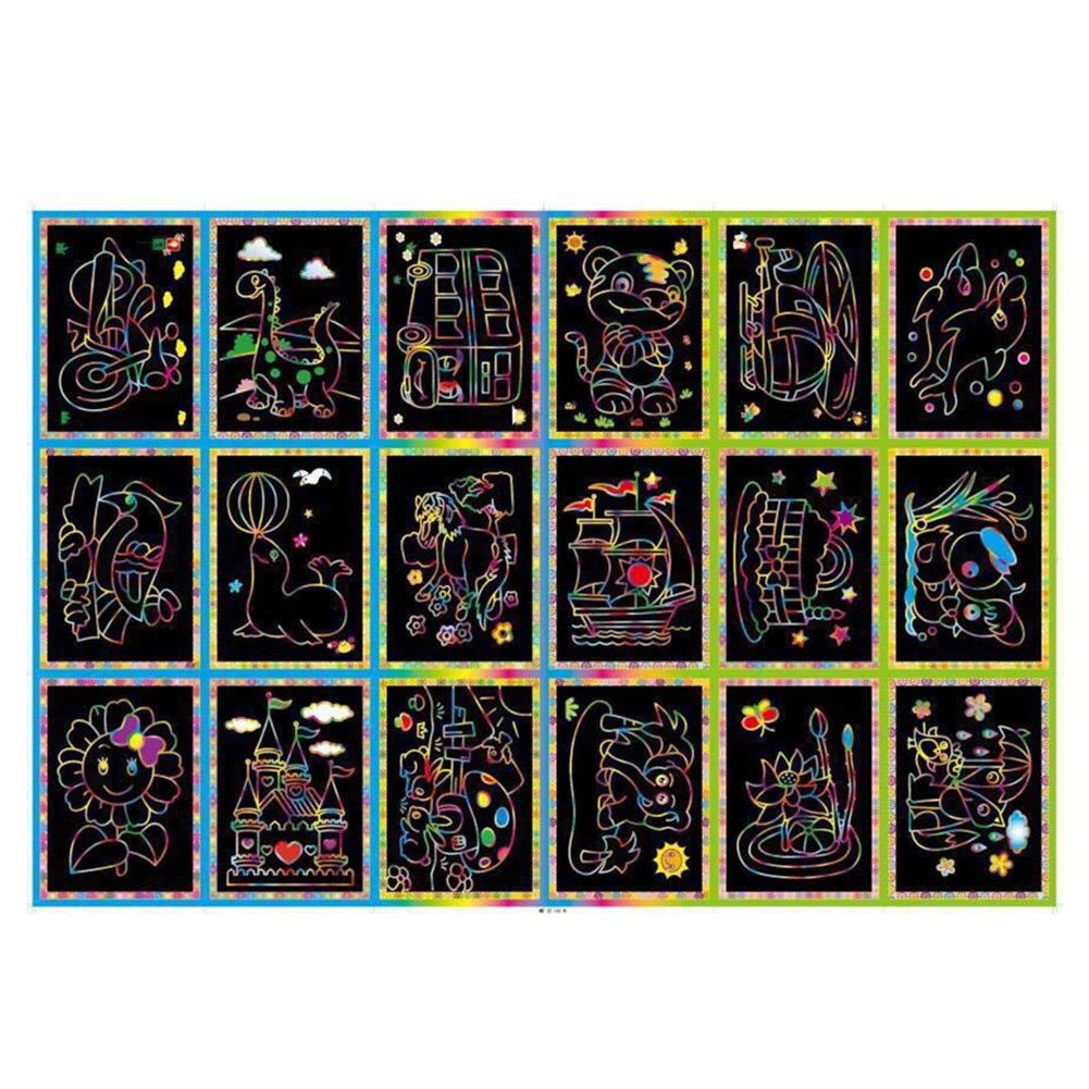 Magic Scratch Postcards Art Craft Scraping Paintings Paper Kids DIY Drawing Toys Creative Magic Painting Stick Set Toys