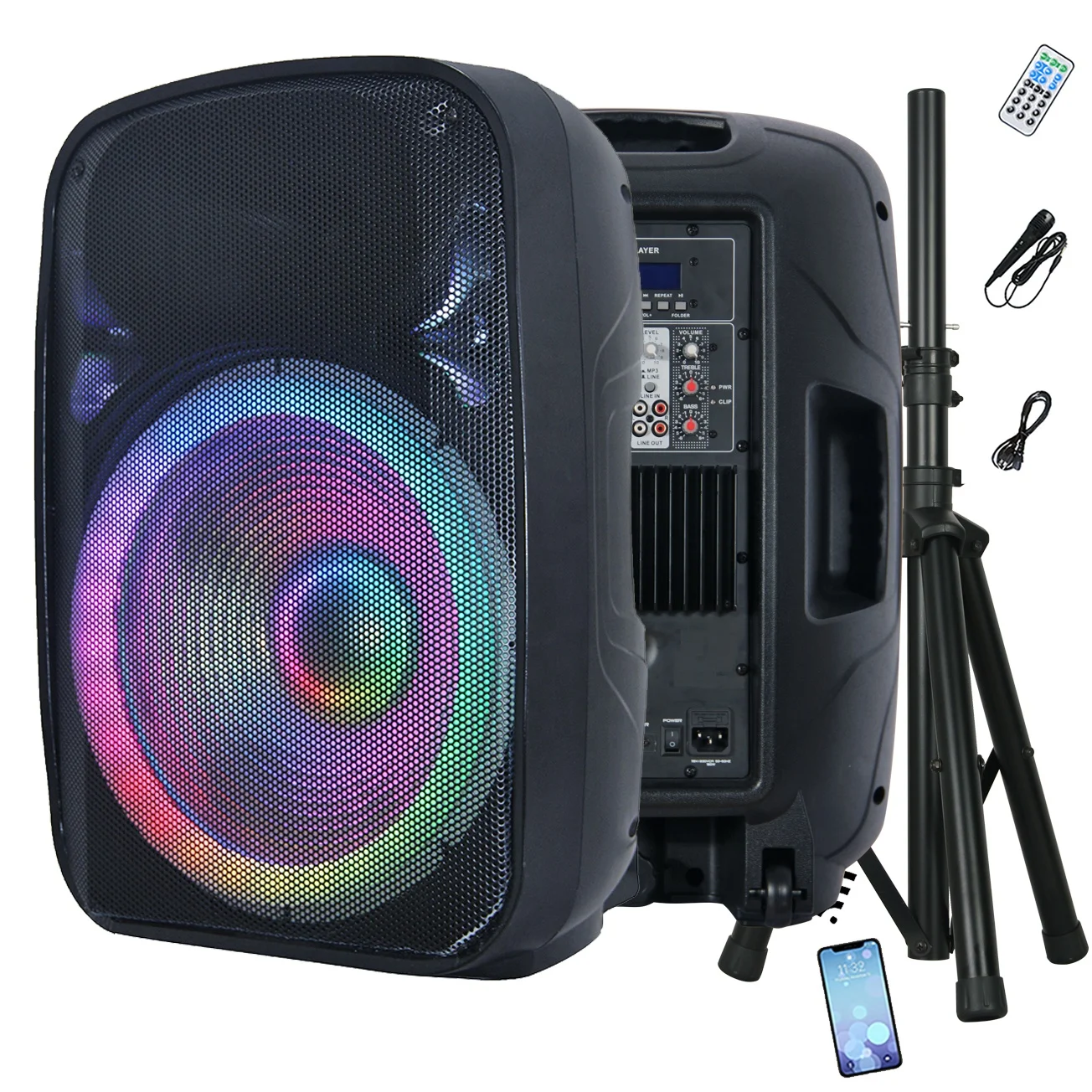 

OEM Factory 800 W 15" Subwoofer professional audio wireless Karaoke sets PA speaker system active sound box LED Bocina Parlant