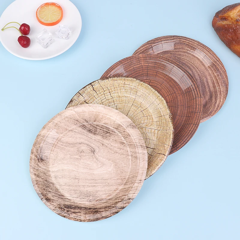 10 Pcs 7 Inch Vintage Faux Woodgrain Disposable Utensil Tray Birthday Holiday Party Disposable Tray