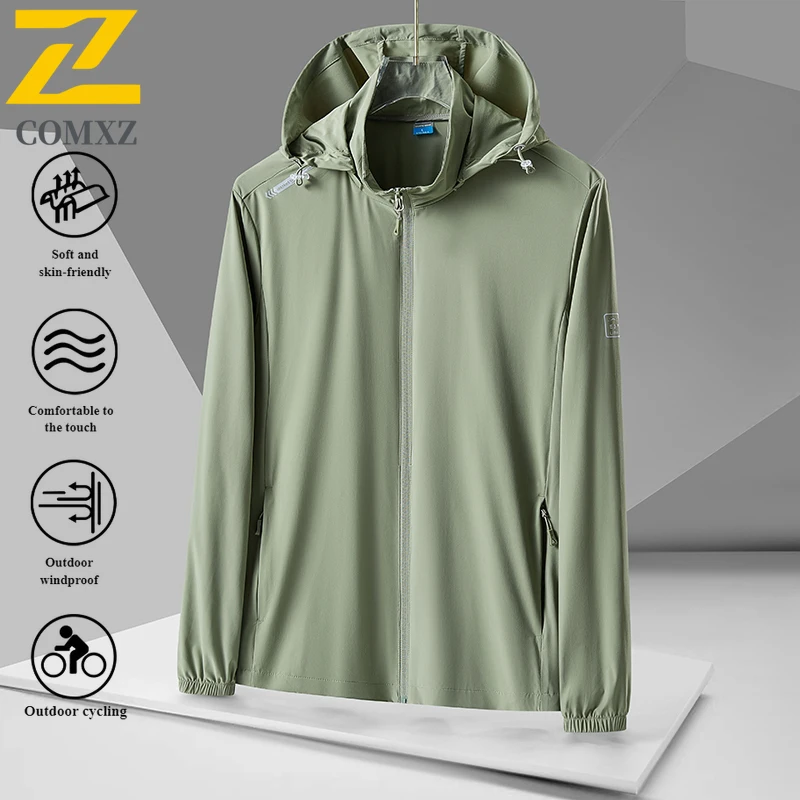 EIAO Men's Summer Waterproof UV Protection Jacket UPF50+ Ice Silk Lightweight Outdoor Skin Coat Loose Trendy camping Windbreaker