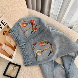 Light Colored Printed Straight Leg Jeans for Women's New Niche Korean Version Versatile Loose Fitting Wide Leg Pants
