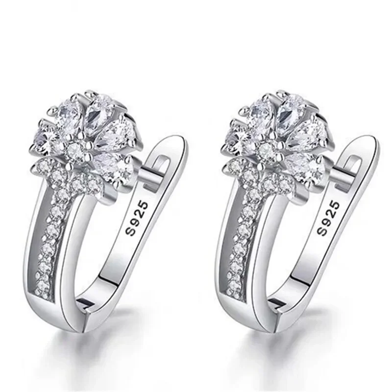 Fine Jewelry 925 Sterling Silver Earrings Inlaid With Zircon Crystal Flower Earrings Charm Jewelry For Women Gift Engagement Wed - 6