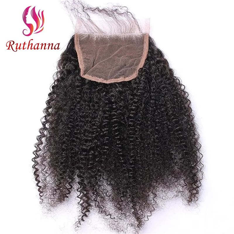 Afro Kinky Curly Lace Closure Human Hair 4x4 Lace Closure Free Part Transparent Baby Hair Brazilian Remy Extension