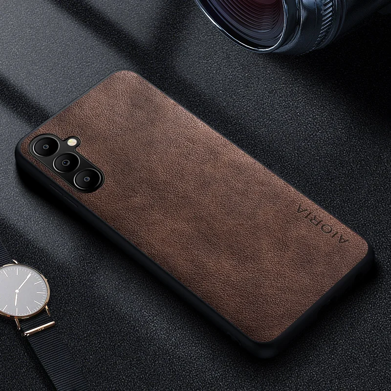 Premium Luxury Leather Retro Business Style Phone Case – Solid Color Cover