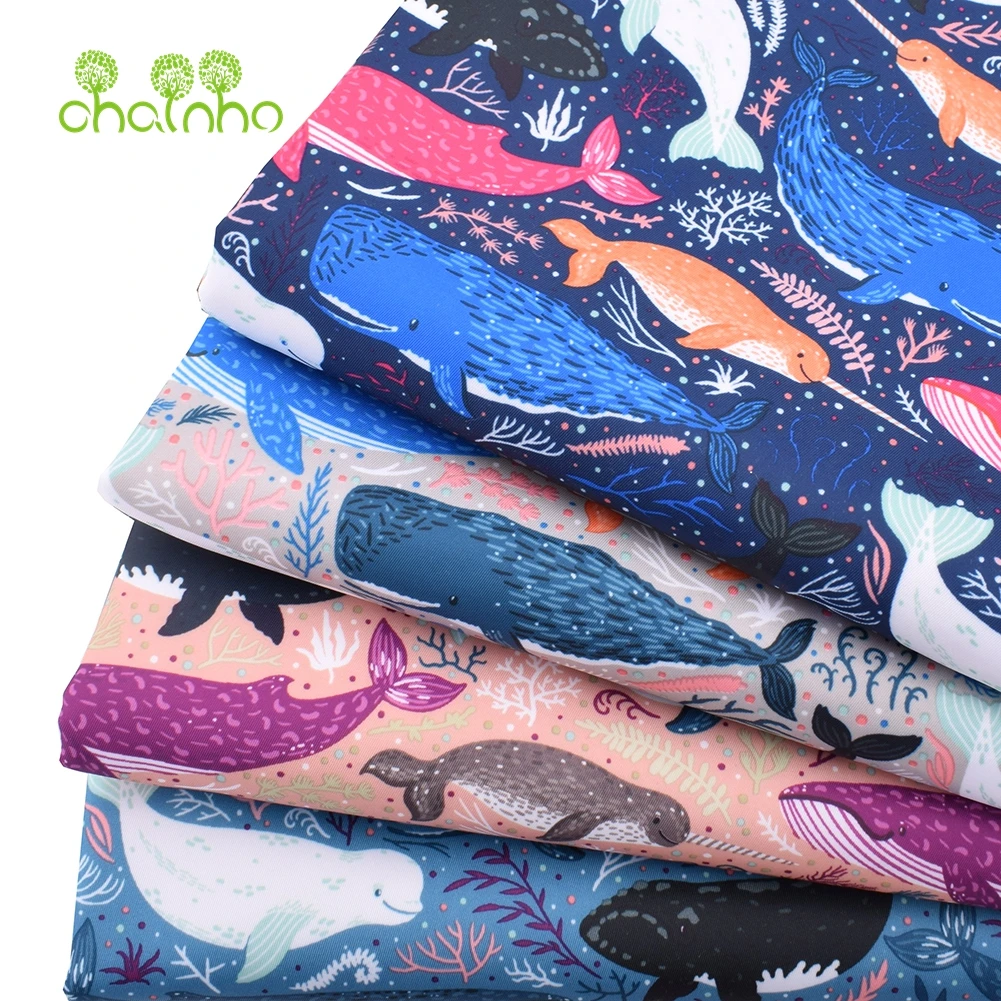 Chainho,Digital Printing Waterproof Fabric,DIY Quilting & Sewing Material, Cute Whale Series,For Suitcase,Handbag,Tablecloth