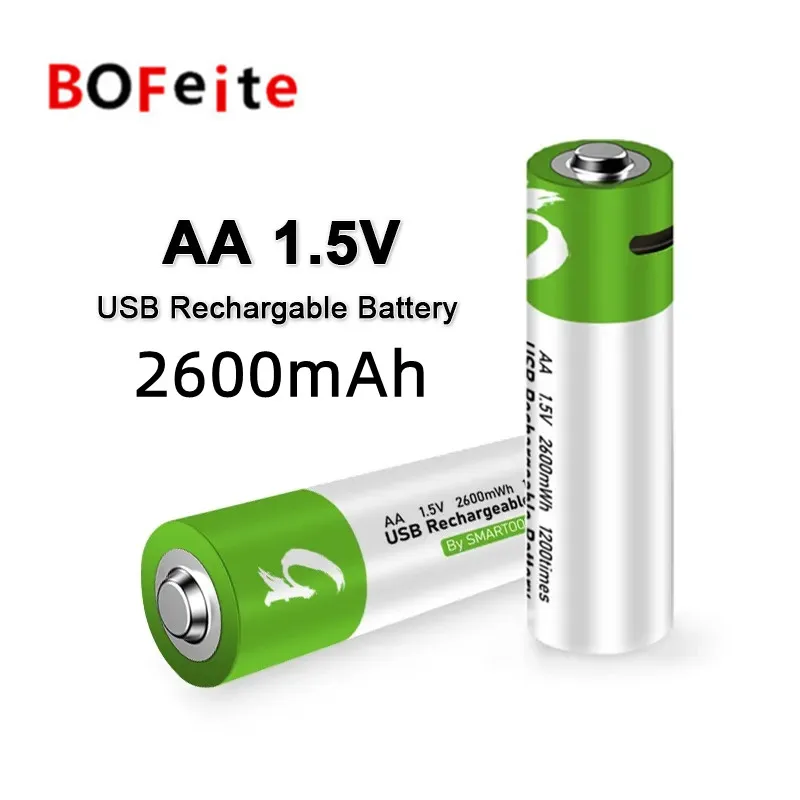 

BoFeite New AA usb rechargeable battery 1.5v AA 2600mah/li ion battery watch for toys mp3 player keyboard thermometer