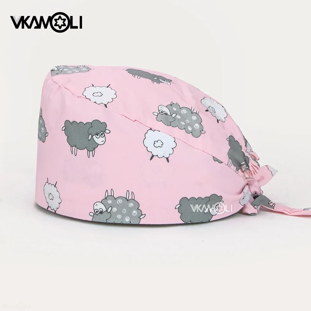 Floral print adjustable printing breathable Medical Scrub Hats Veterinary Hat Nursing Dentistry lab cap Pet caring Beauty salon work hat