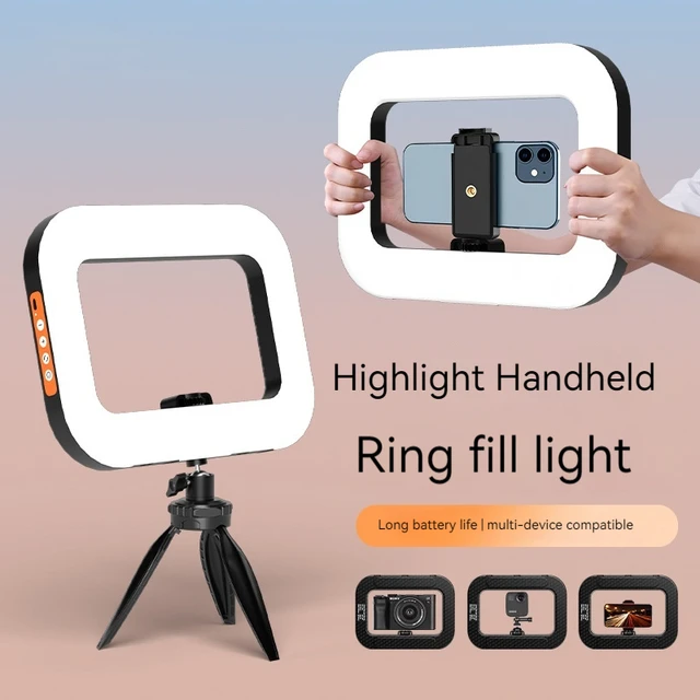 New Handheld Ring LED Rechargeable Fill light Portable Mobile Phone Live Broadcast Photography Desktop Rabbit Cage Selfie Light 1