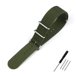 Premium Military - Style Ribbed Nylon Watch Band Replacement Accessories - 21mm (Army green)