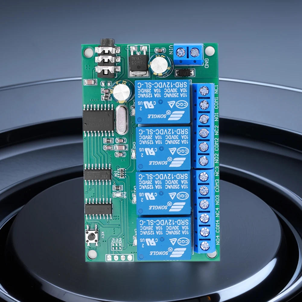 AD22B04 4CH DTMF Signal Tone Voice Decoder Relay Switch Module DC 12V Non-Locking/Self-Locking/Interlocking/Time Delay