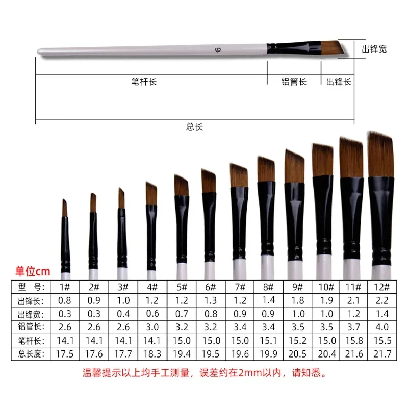 12pcs Nylon Hair Wooden Handle Watercolor Paint Brush Pen Set for Learning Diy Oil Acrylic Painting Art Paint Brushes Supplies 2