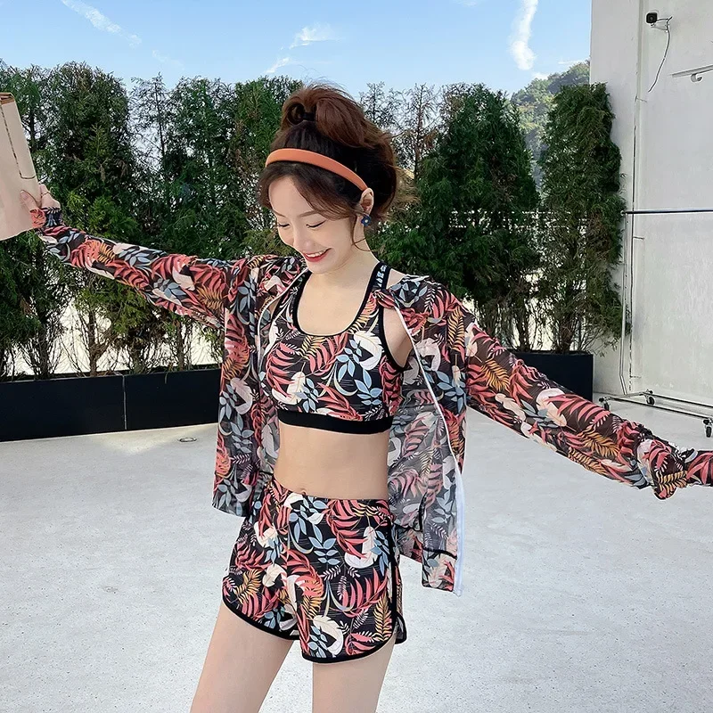 

2023 New Student Ins Style Three-piece Swimsuit Three Piece Suit Looks Thin Conservative and Fashionable Girls' Holiday Swimsuit