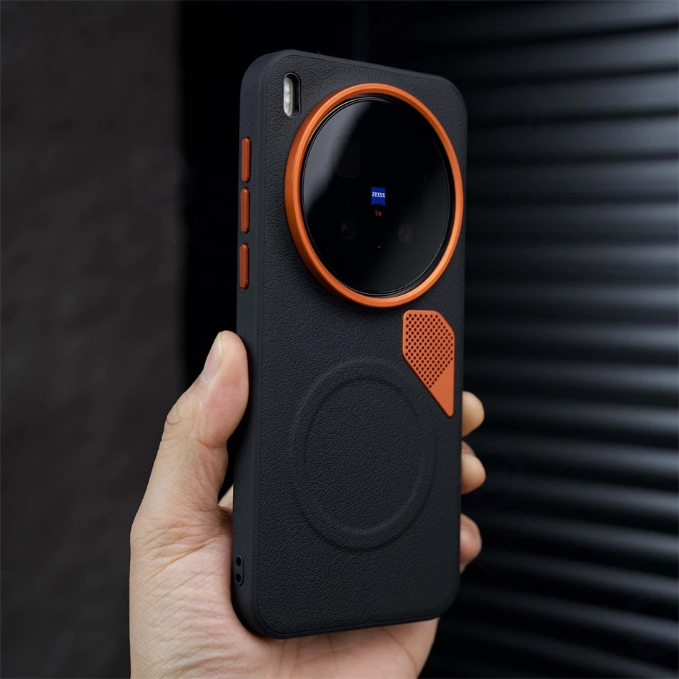 Luxury PU Leather Magnetic Case with Wireless Charging and Heat Dissipation Features