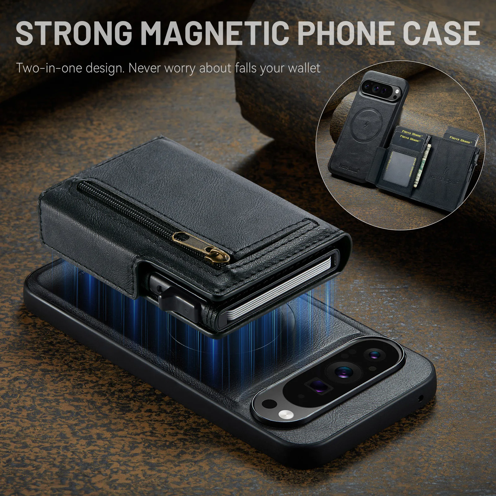 Magnetic Detachable Card Holder Phone Case with Oil Wax Texture