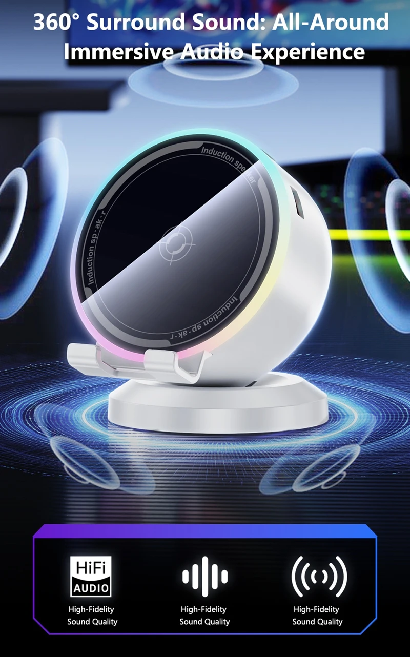 Sensore intelligente per supporto per cellulare, audio, luce RGB pulsante, altoparlante Bluetooth multifunzione da tavolo 2026_voghion.com