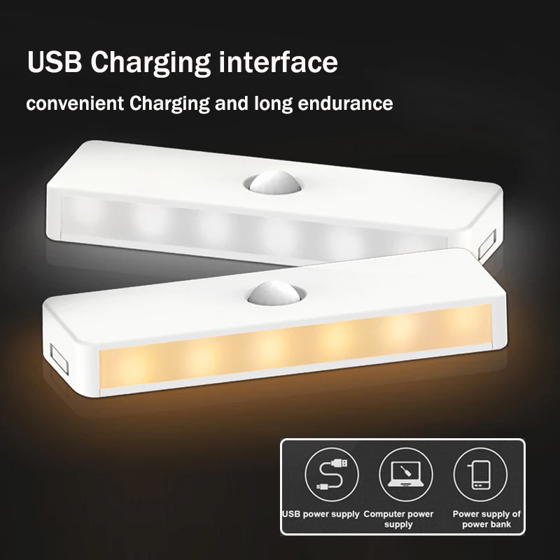 

6 LED Night Lights Motion Sensor Closet Lights USB Rechargeable 6 LED Cabinet Night Lights Portable Mini Lamp For Stairs Kitchen