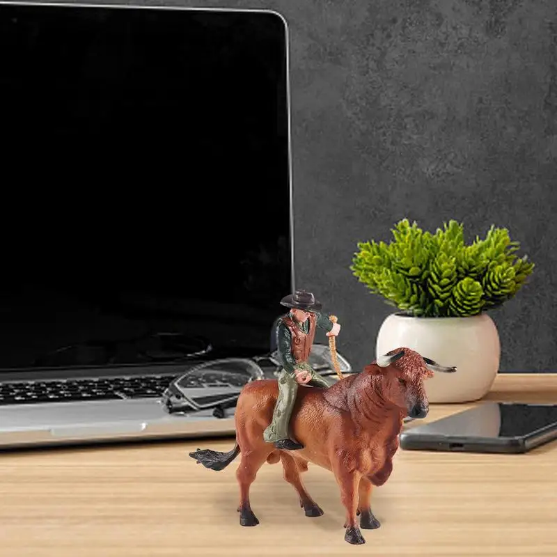 Cowboy Riding Bull Figurine Simulated Wild Spanish Bullfighter Cattle Model Rodeoes Collection Playset Preschool Science 2