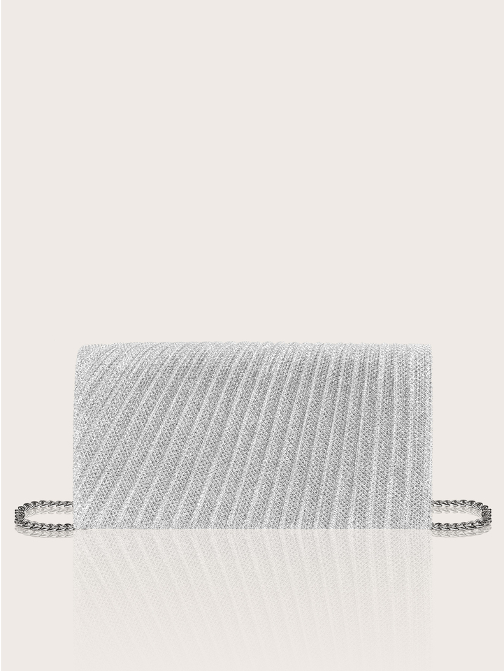 Shiny pleated envelope clutch, fashionable party metal chain flap wallet, suitable as a gift for friends.