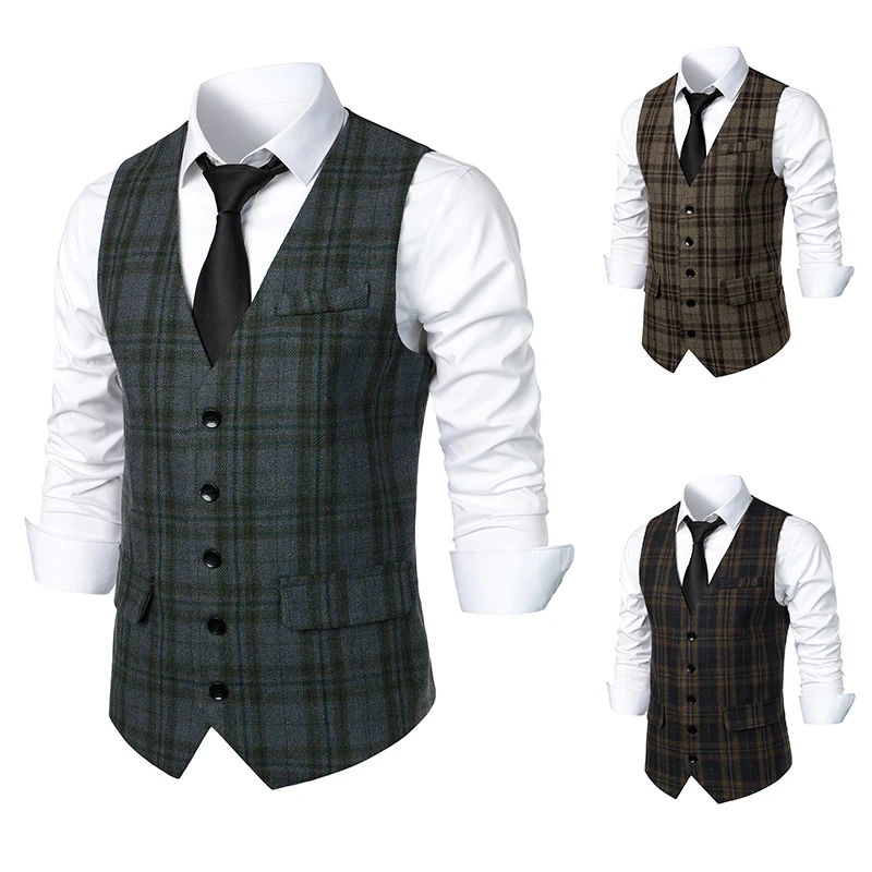 Men Suit Vest England Style Waistcoat Business Wedding Casual Turndown Collar Men\'s Dress Blazer Vests Formal Party V41