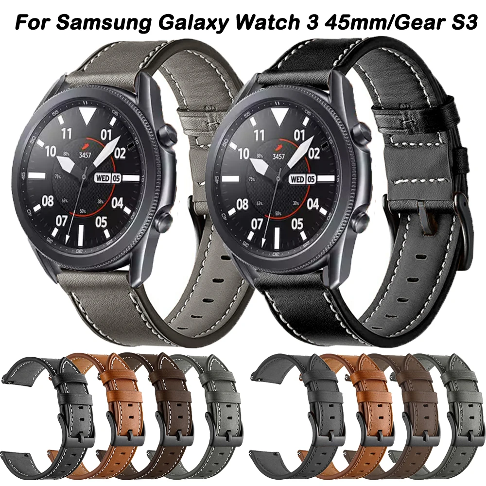 

20 22mm Leather Strap For Samsung Galaxy Watch 3 45mm/46mm/4/5/6 40mm 44mm Bracelet Belt Gear S3 Smart Watch Replacement Band
