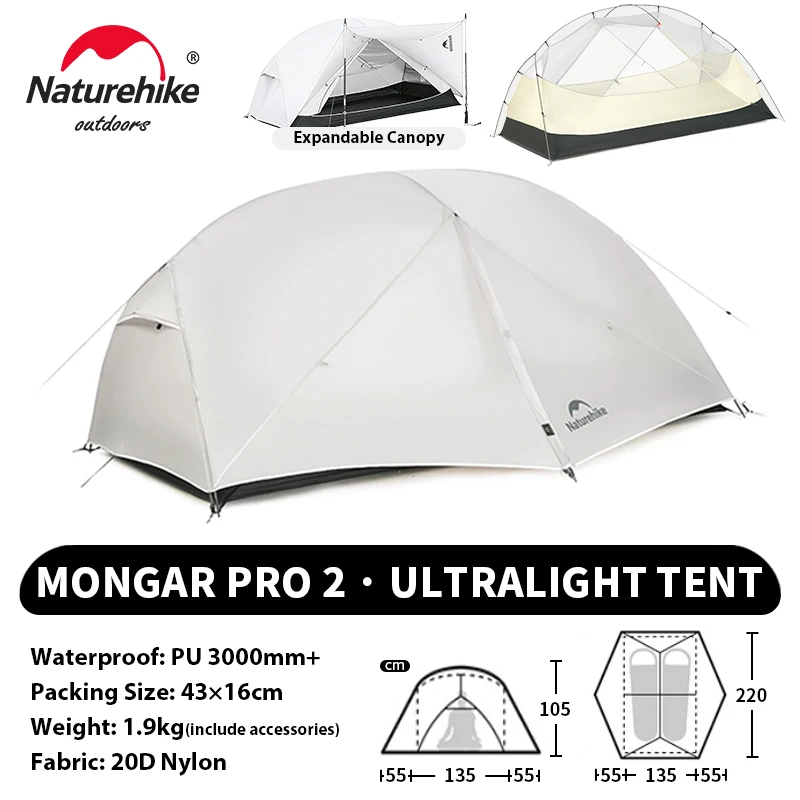 Naturehike Mongar UL PRO 1-3 人用テント 20D 超軽量旅行防水