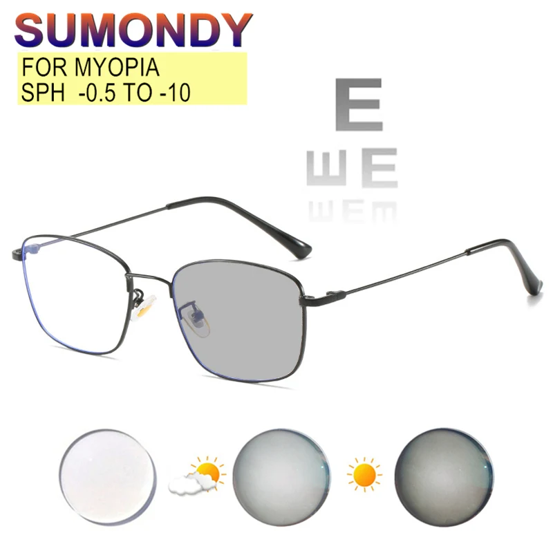 

Myopia Glasses Degree -0.5 To -10 Photochromic Or Blue Light Blocking lenses Women Men Alloy Frame Nearsighted Spectacles UF140