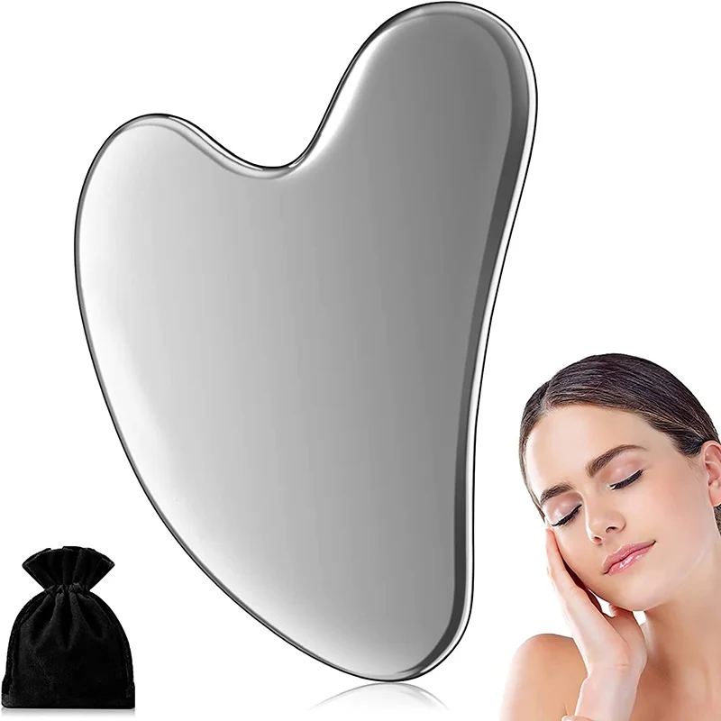 Heart-Shaped Stainless Steel Gua Sha Stone Massager For Face Spa Guasha Board Body Back Facial Lift Skin Care Massage Tools natural pink crystal scrapping board heart shaped scrapping board facial cleansing meridian pull tight skin care tools