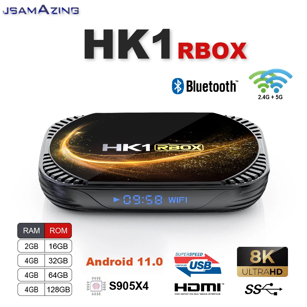 

HK1 RBOX X4S Android 11.0 Amlogic S905X4 Smart TV BOX 8K 4G 32/ 64/128GB 3D Wifi 2.4G&5G Google Stream Media Player Youtu
