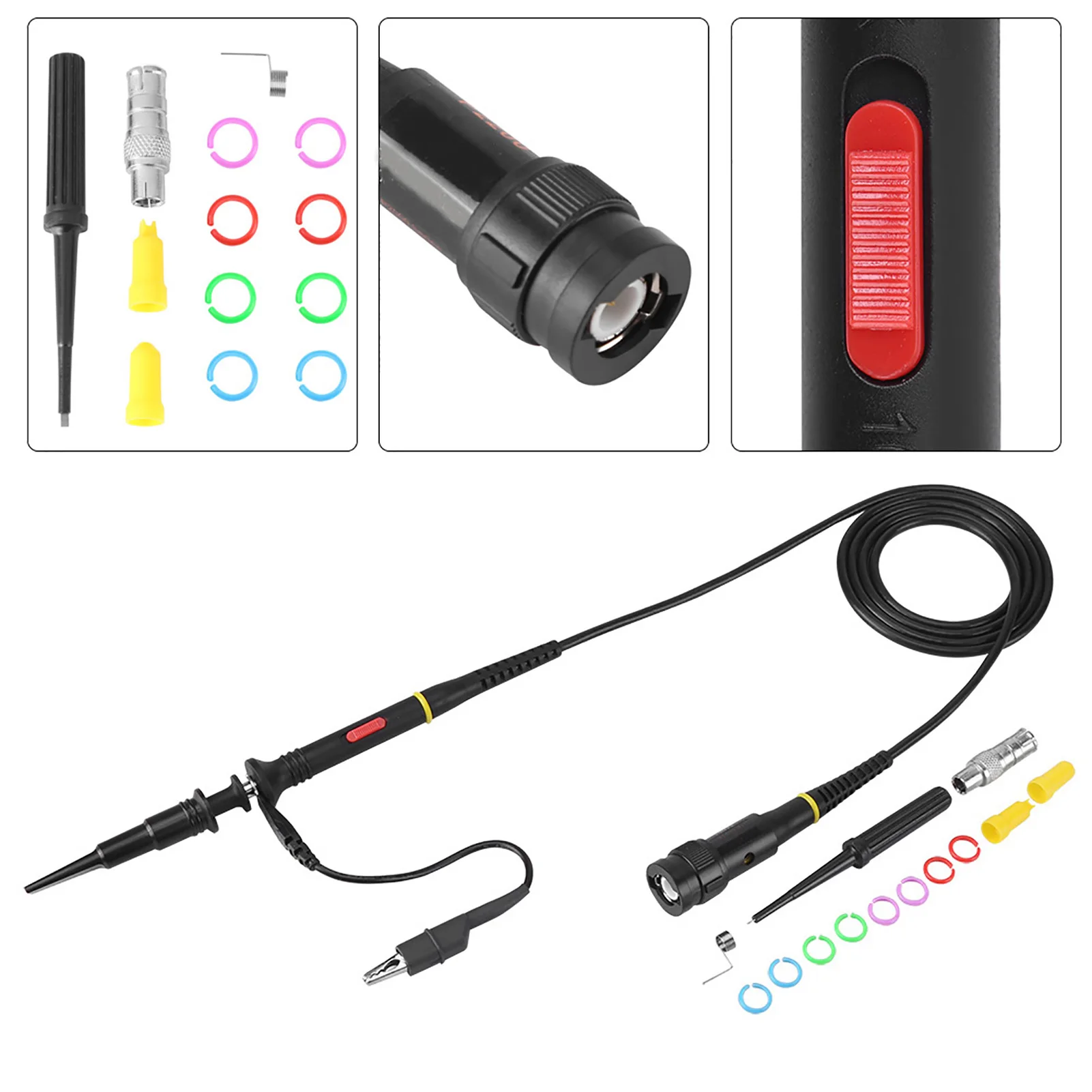 Oscilloscope Probe 200Mhz Oscilloscope Scope Test Probe Clip BNC P2200 X10/X1 Black Oscilloscope Probe X10/X1 200MHz