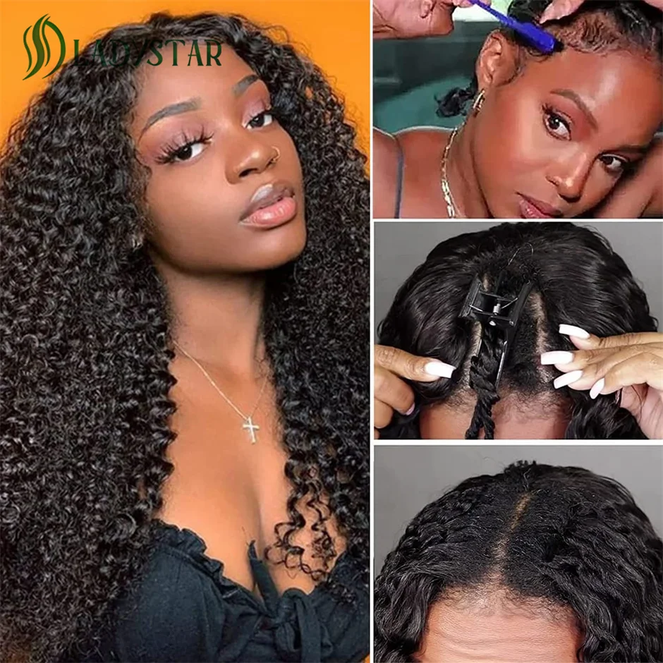 U Part Wig Human Hair No Leave Out Brazilian Water Wave Human Hair Wigs for Women U Part Deep Curly Wigs Glueless Wig